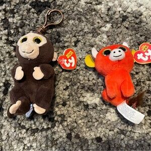 TY Beanie Baby Beanie Bellies MATTEO the Monkey Key Clip & Teenie Boos Snort